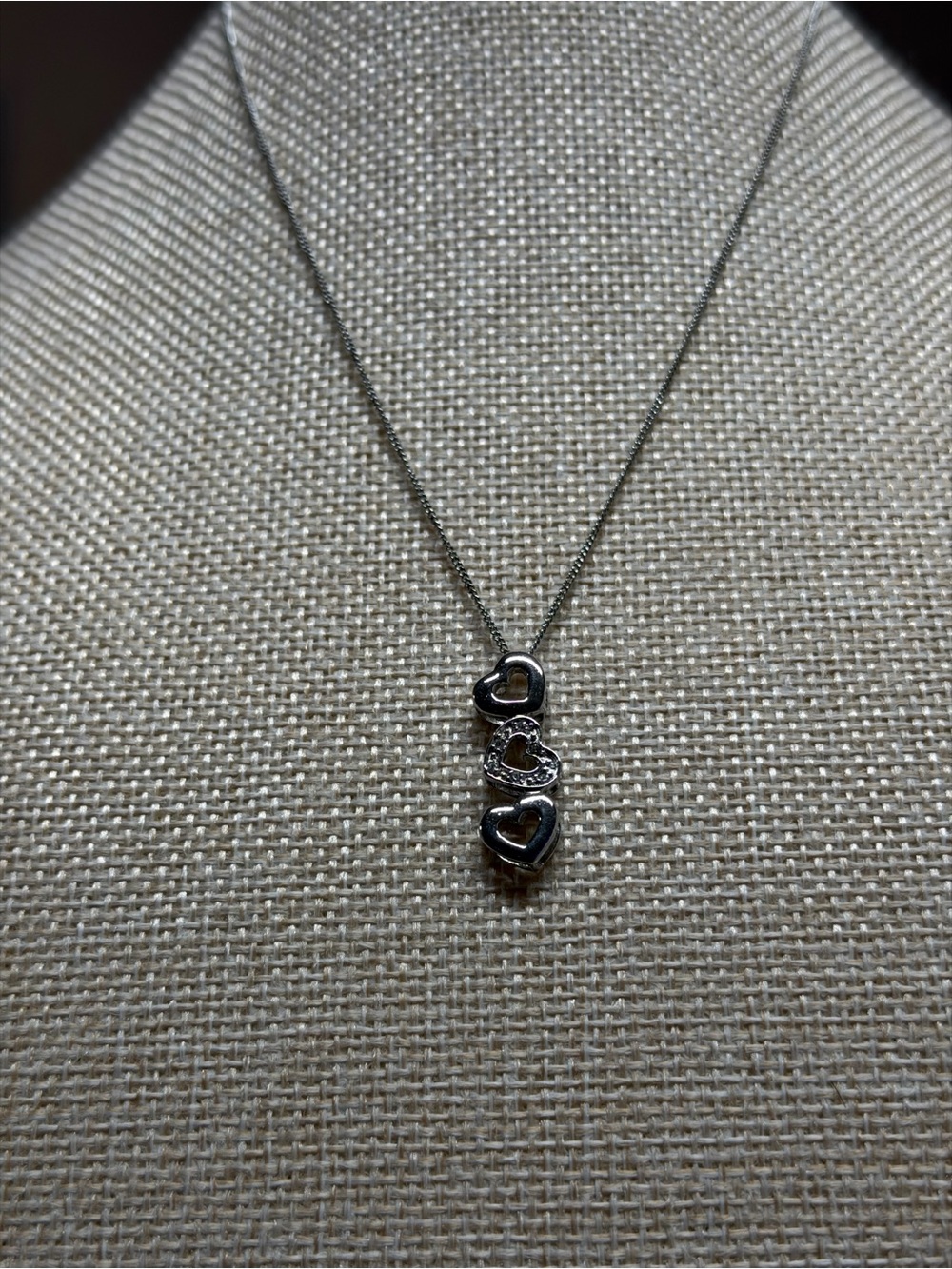 Tiffany & Co. Sterling Silver Triple Heart Pendant with crystals and Necklace